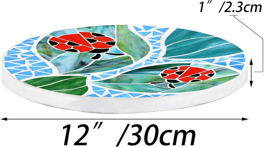 Bieye MSS001 Tiffany Style Stained Glass Mosaic Decorative Stepping Stone for Garden Decor (12" Round, Ladybug)