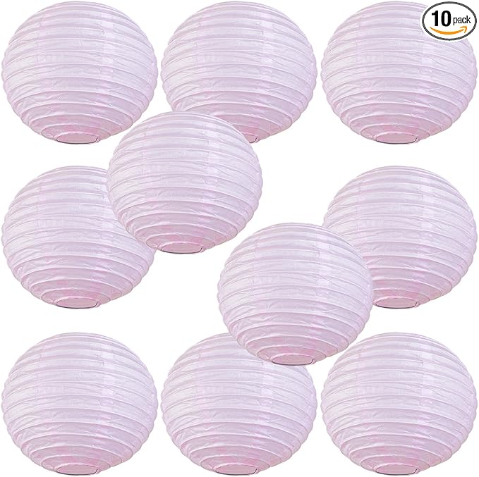 WYZworks Round Paper Lanterns 10 Pack (Light Pink, 16") - Hanging Paper Lanterns Lamp for Wedding, Birthday, Party and Home Decorations with 8", 10", 12", 16" Option