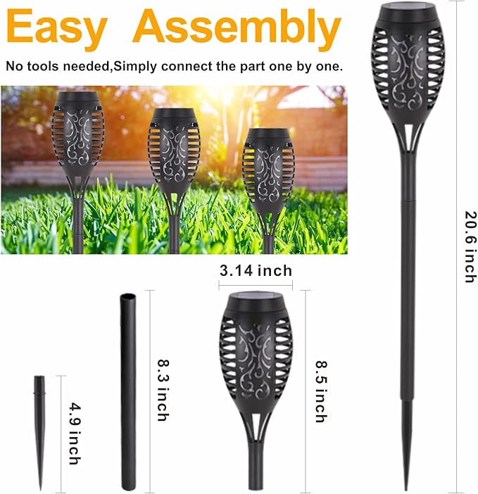 Solar Lights Outdoor, 12Pack Solar Torch Light with Flickering Flame for Garden Decor, Waterproof Outdoor Lighting Landscape, LED Flame Torches for Outside Patio Pathway Yard Decorations