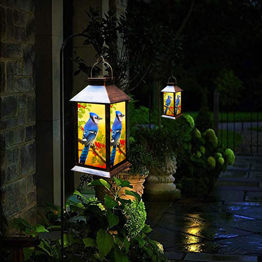 Solar Lanterns Outdoor Hanging Blue Jay Solar Lights Decorative for Garden Patio Porch and Tabletop PVC Waterproof LED Lantern (1pack)…