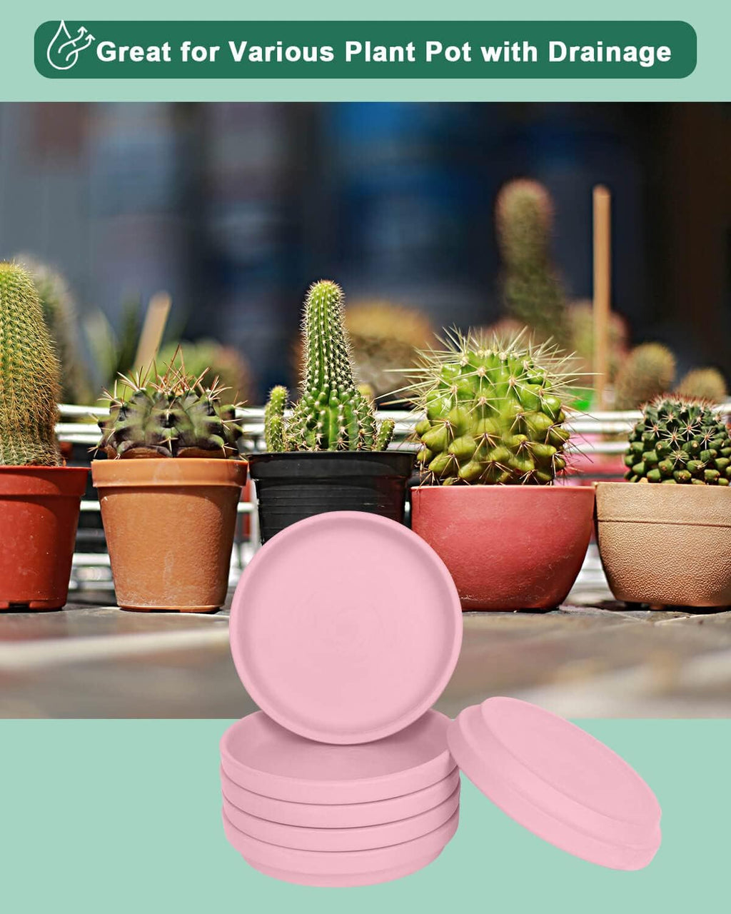 vensovo 8 Inch Pink Terracotta Plant Saucer - 4Pcs Middle Round Saucers, Great for Indoor or Outdoor Use