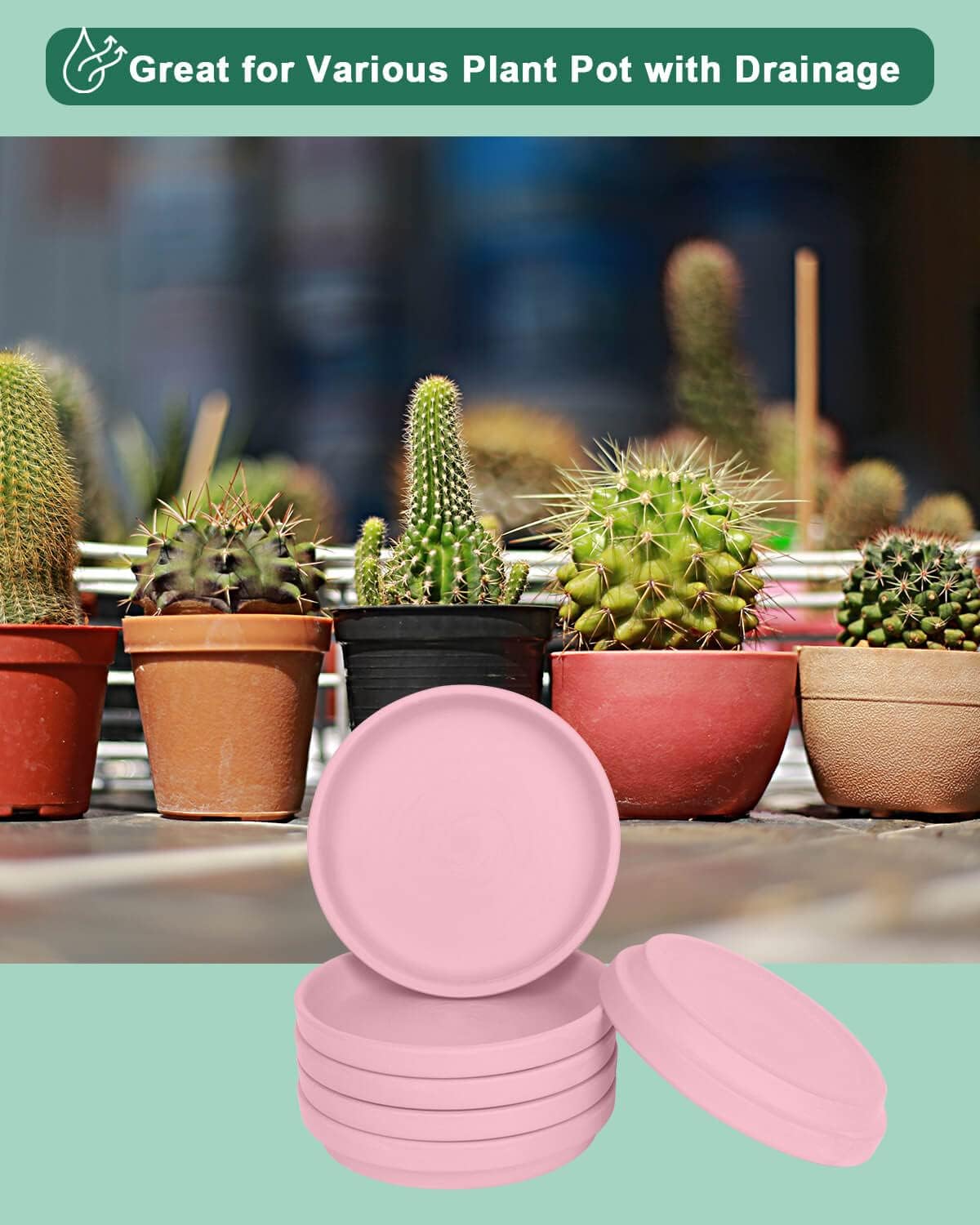 vensovo 8 Inch Pink Terracotta Plant Saucer - 4Pcs Middle Round Saucers, Great for Indoor or Outdoor Use