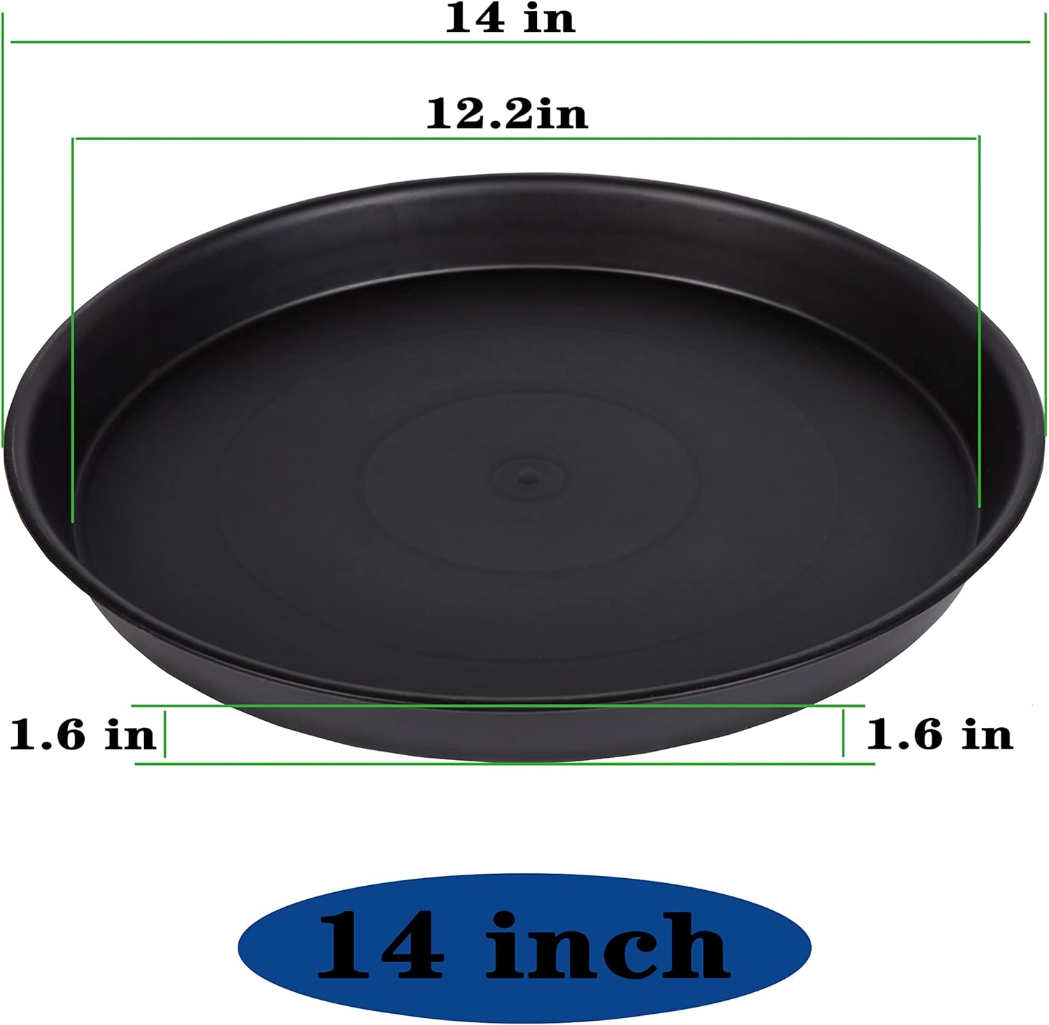 4 Pack of 14 inch Plant Saucer, Heavy Duty Plant Saucer 14 inch Round, Plastic Plant Water Tray for Pots, Plant Saucers for Indoors, Bird Bath Bowls, Pot Trays for Planter 12"/13"/14" (Black)
