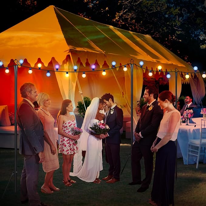 String Light Poles 2 Pack 9.8FT Light Pole for Outside Hanging - Backyard, Garden, Patio, Deck Lighting Stand for OutdoorParties, Wedding