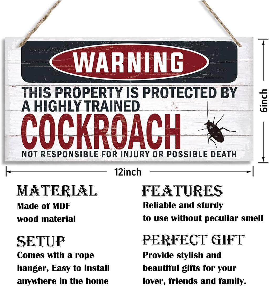 Warning Sign, Cockroach Warning Wood Plaque Sign, Funny Door Signs, Decorative Wood Hanging Suspension Plaque, Farmhouse Wooden Wall Decor, Outdoor Hanging Wooden Signs