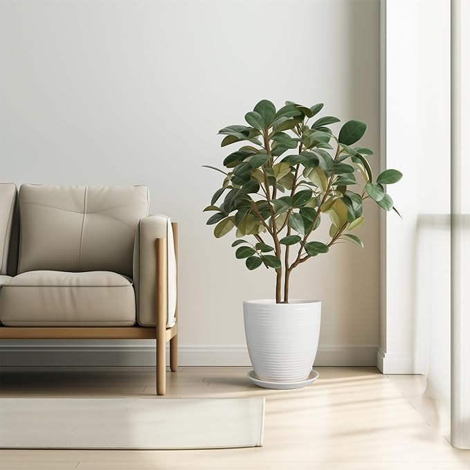 10 Inch Ceramic Planter Pot Large Plant Pot with Drainage Hole and Saucer Modern Round Flower Pot for Indoor Outdoor Plants Garden Pot White