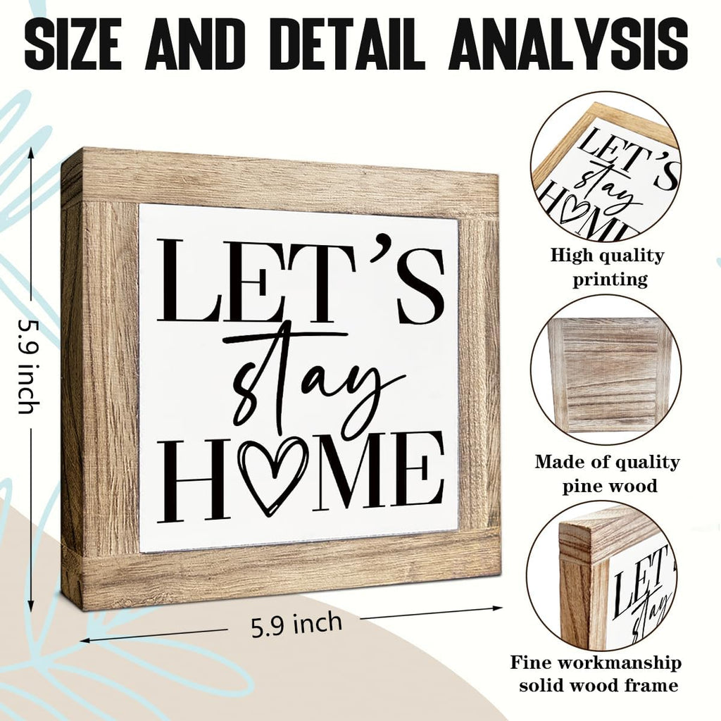 Rustic Farmhouse Home Decors, Let's Stay Home Sign, Art Decor for Farmhouse Porch, Front Door Decoration, Family Decor, Housewarming Gifts, Decorative Wooden Table Sign 5.9X5.9X0.7inches