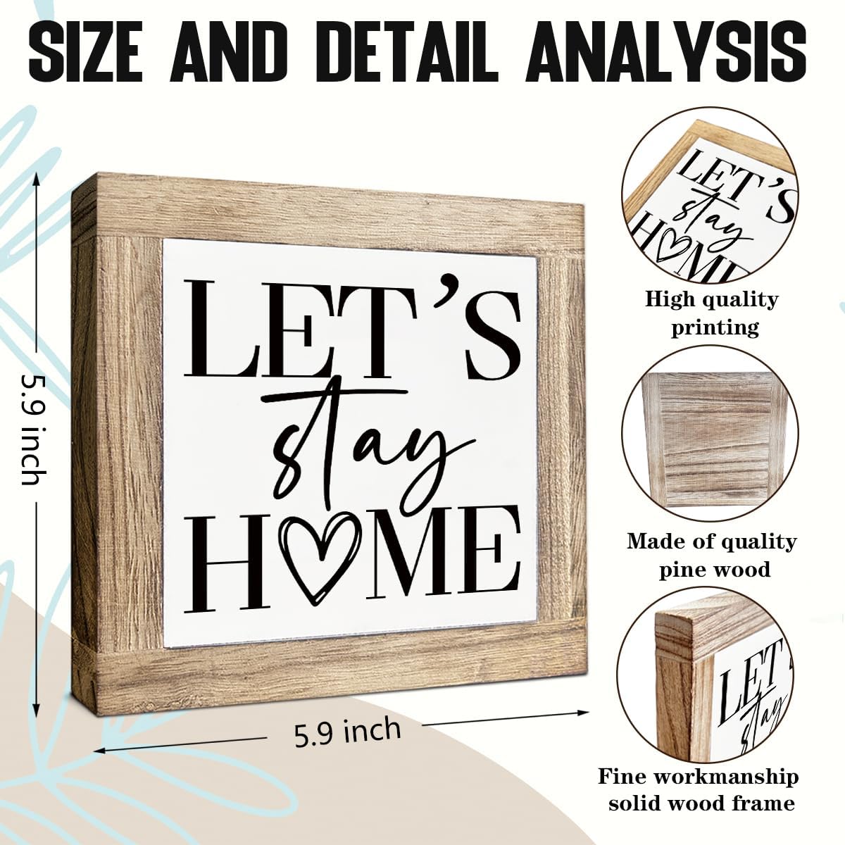 Rustic Farmhouse Home Decors, Let's Stay Home Sign, Art Decor for Farmhouse Porch, Front Door Decoration, Family Decor, Housewarming Gifts, Decorative Wooden Table Sign 5.9X5.9X0.7inches