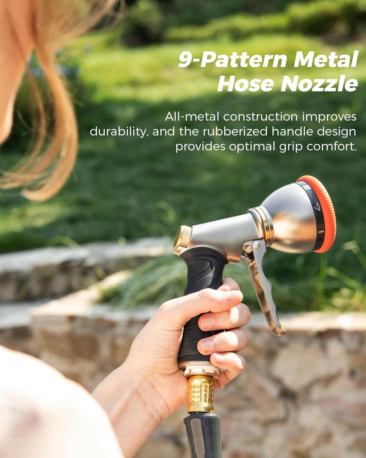 Retractable Garden Hose Reel 5/8 in x 75 ft Professional Metal Bracket & 9-Pattern Metal Nozzle UV Resistant Brass Fitting Heavy Duty Wall Mount Any Length Lock Slow Retraction 180° Swivel