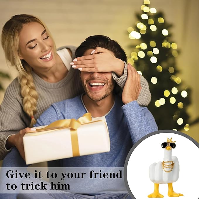 Accddio Middle Finger Duck Decor, Funny Middle Finger Resin Garden Statue, Duck You Cool Fun Gag Gift for Home Office Desk (White)