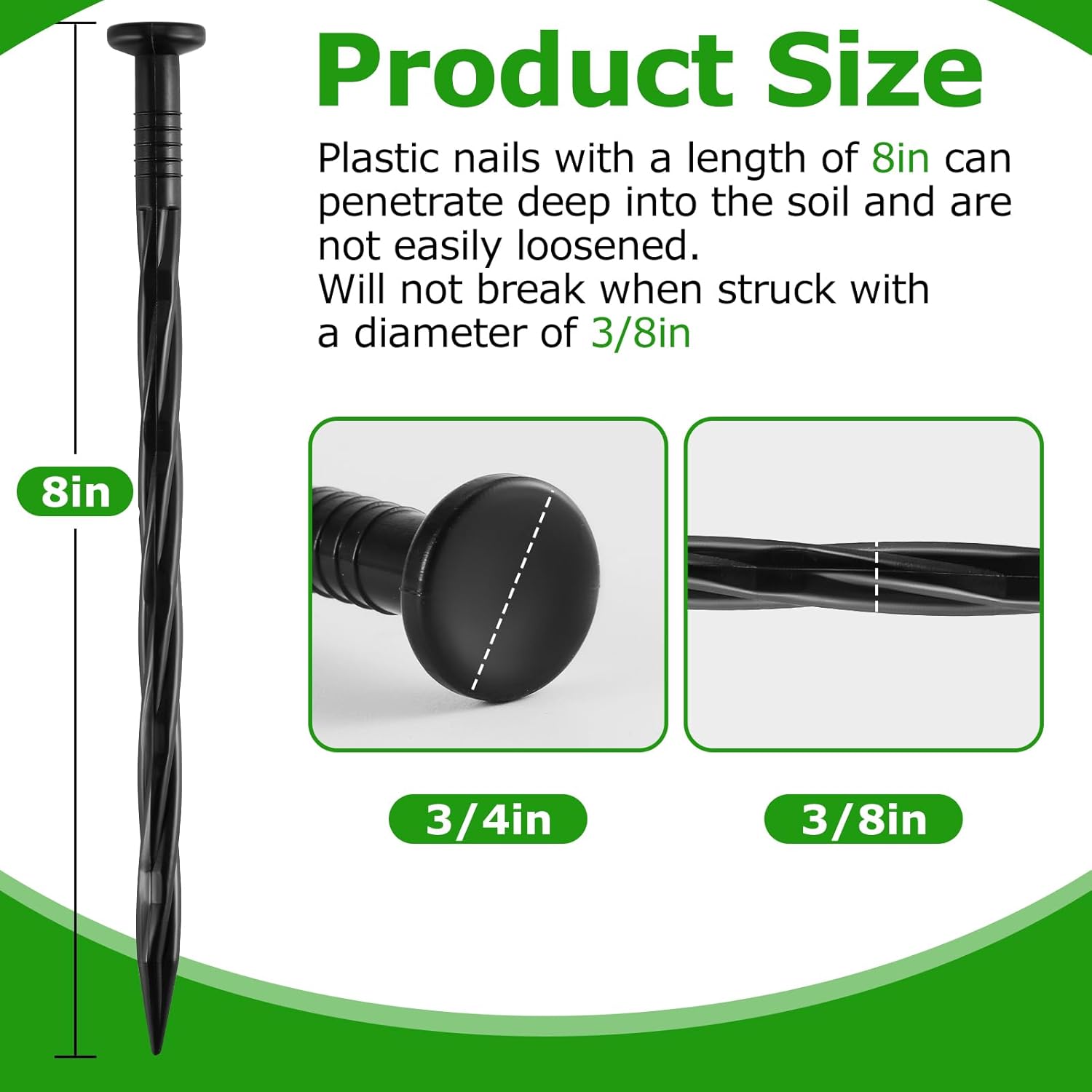 50Pcs 8-Inch Plastic Landscape Edging Spikes, Spiral Anchoring Nails for Weed Barrier, Paver Edging, Landscape Edging, Artificial Turf, Grass Pathways, and More