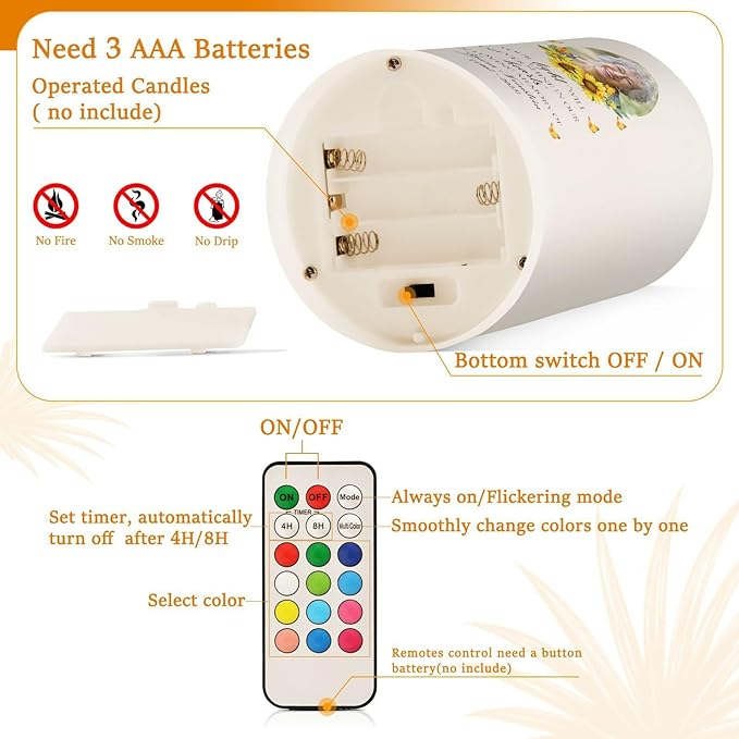Vdsrup Flameless Candles Set of 2 Memorial Custom LED Candles with Timer Battery Operated Sunflower Candle Lights Flickering with Remote for Home Bedroom Decor