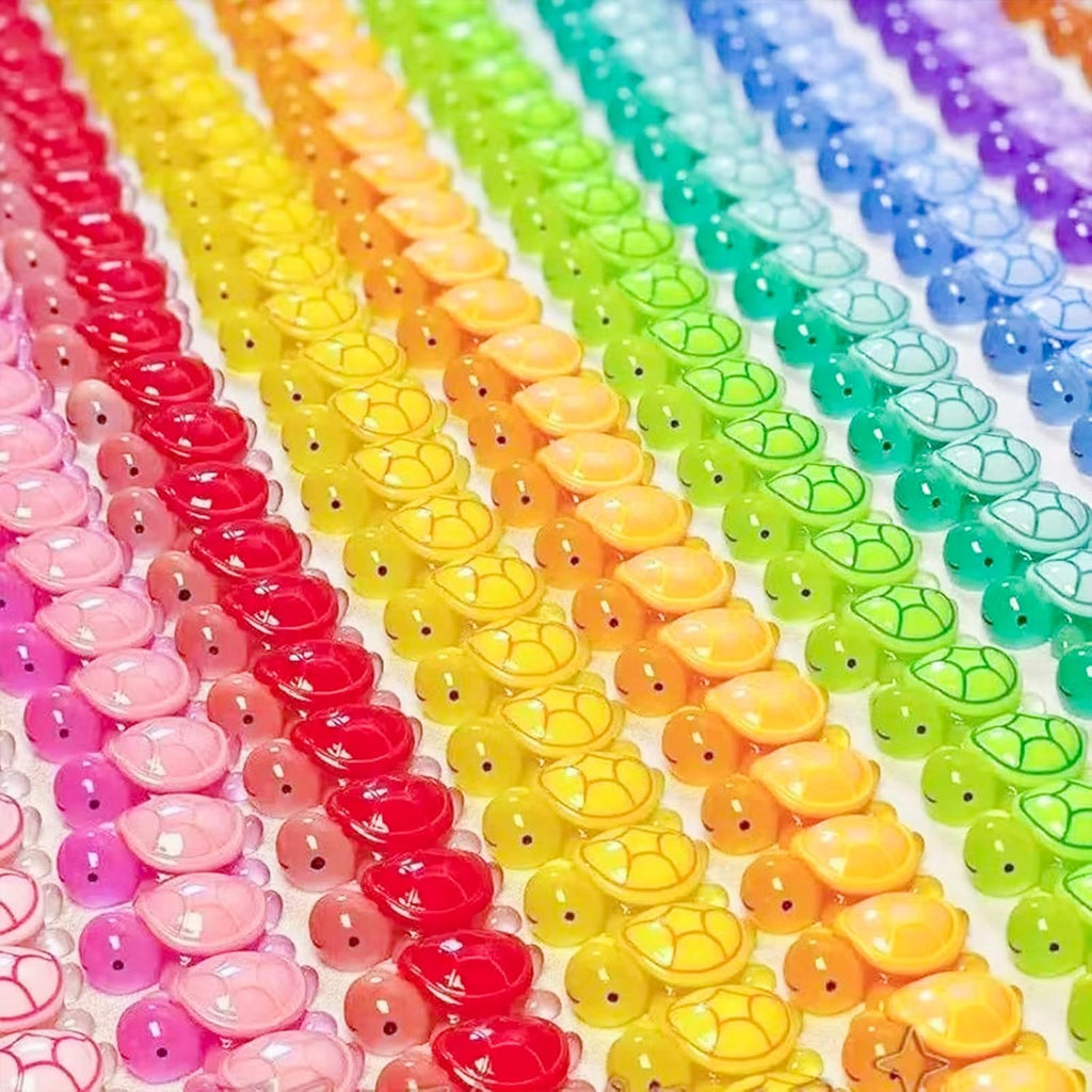 100 Pcs Small Glow in The Dark 3D Resin Turtles Miniature Garden Figurines,Accessories for Decorating DIY Dollhouse Fish Tank Fridge Wall Art, Safe, Durable, Non Fading 10 Colors