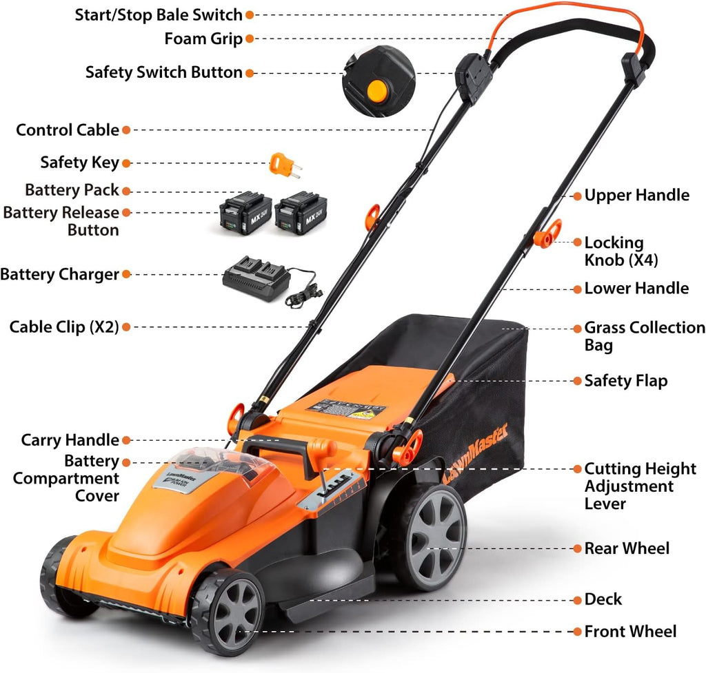 LawnMaster CLMF4817E 48V MAX* Brushless Mower with 2X24V MAX* 4.0Ah Battery and a Dual Charger