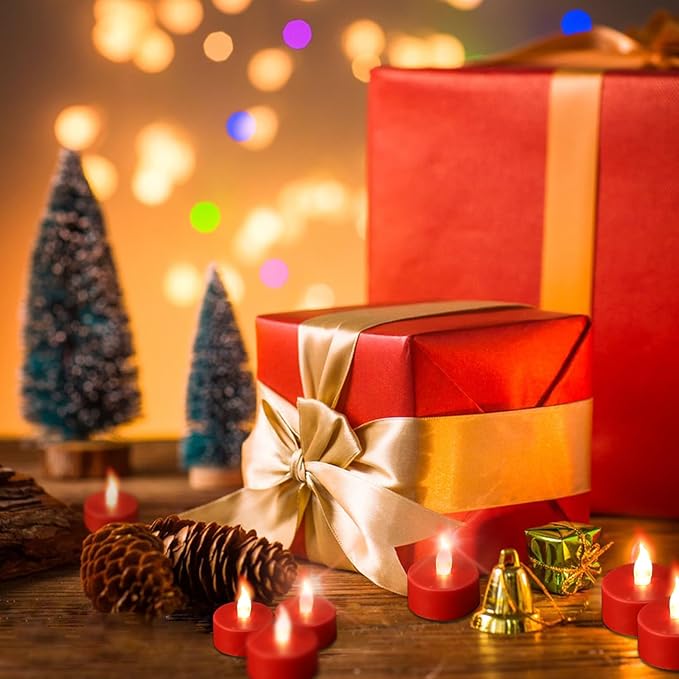 Tea Light Candles with Remote Control,12pack Flickering Flameless LED Candle,Long Lasting 400+Hours,Battery Operated with Timer for Home Decoration Seasonal &Festival Celebration Red