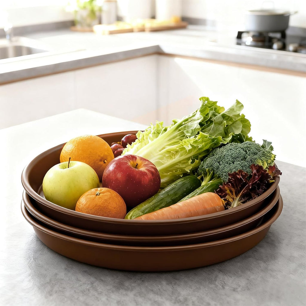 Plant Saucer 12 inch, Heavy Large Planter Durable Thicker Plastic Plant Trays for Indoors and Outdoor, Plant Saucer Drip Trays,Brown (12" - 3 Pack)