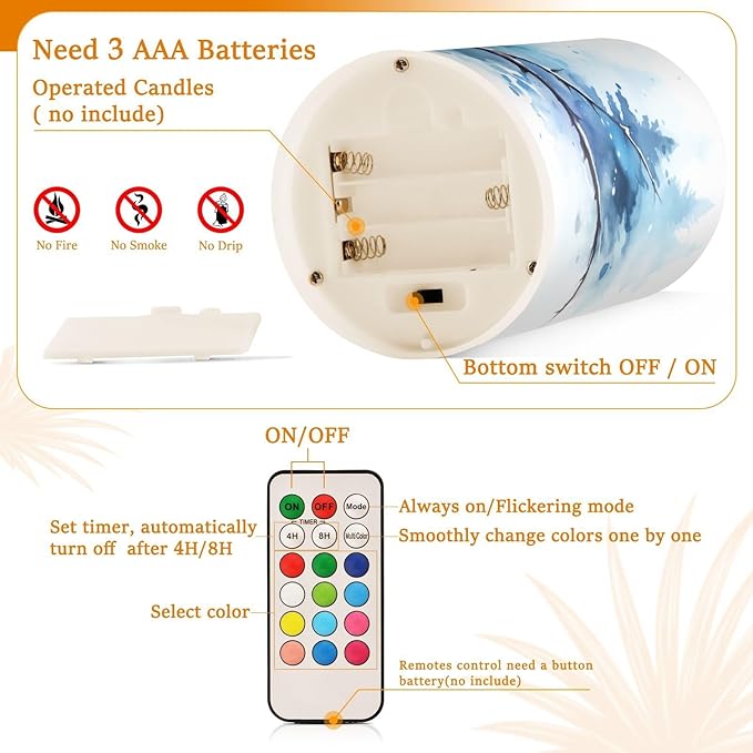 Flickering Flameless Candles, Owl on Tree LED Candles with Remote Timer, Set of 2 Battery Operated Candle for Valentine Wedding Birthday