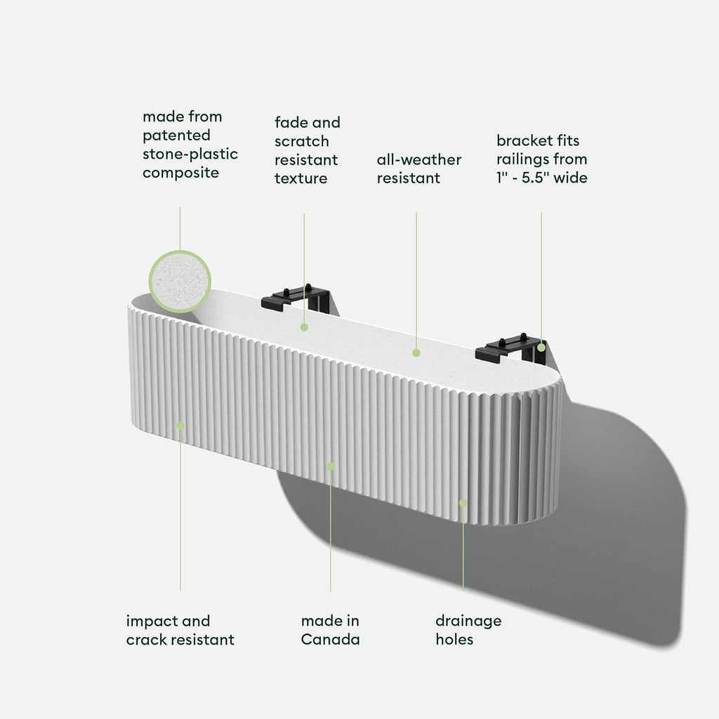 Veradek Demi Series Railing Planter - Hanging Planter Box for Windowsill/Balcony | Plastic-Stone Composite w/Railing Bracket | Modern Décor for Flowers