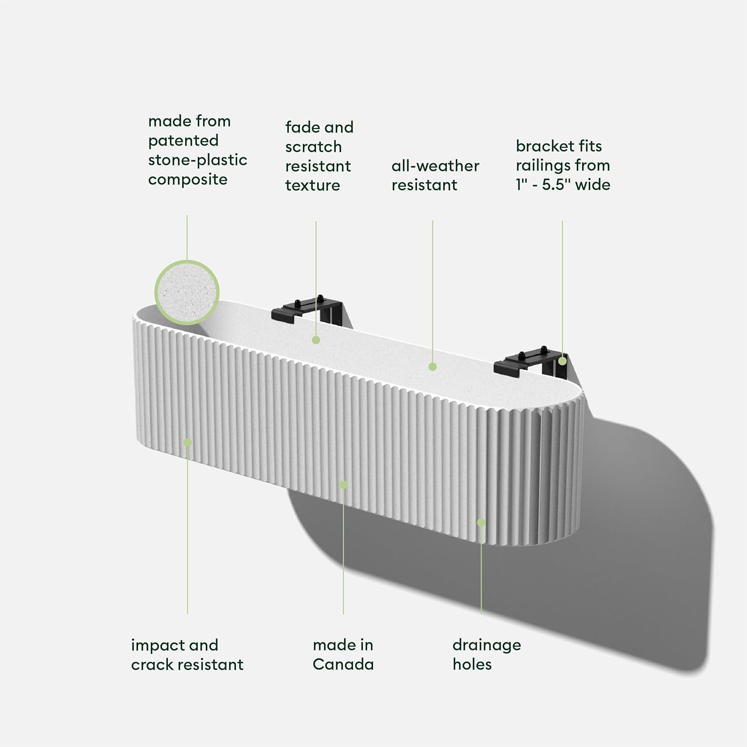 Veradek Demi Series Railing Planter - Hanging Planter Box for Windowsill/Balcony | Plastic-Stone Composite w/Railing Bracket | Modern Décor for Flowers