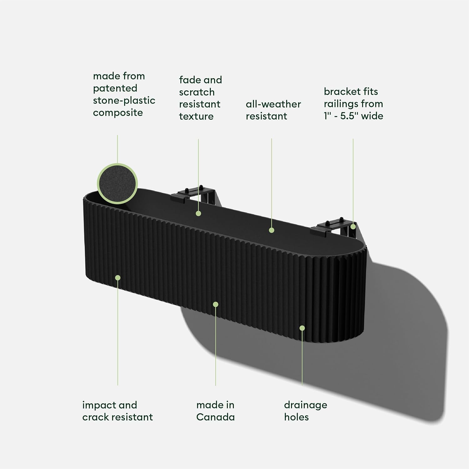 Veradek Demi Series Railing Planter - Hanging Planter Box for Windowsill/Balcony | Plastic-Stone Composite w/Railing Bracket | Modern Décor for Flowers