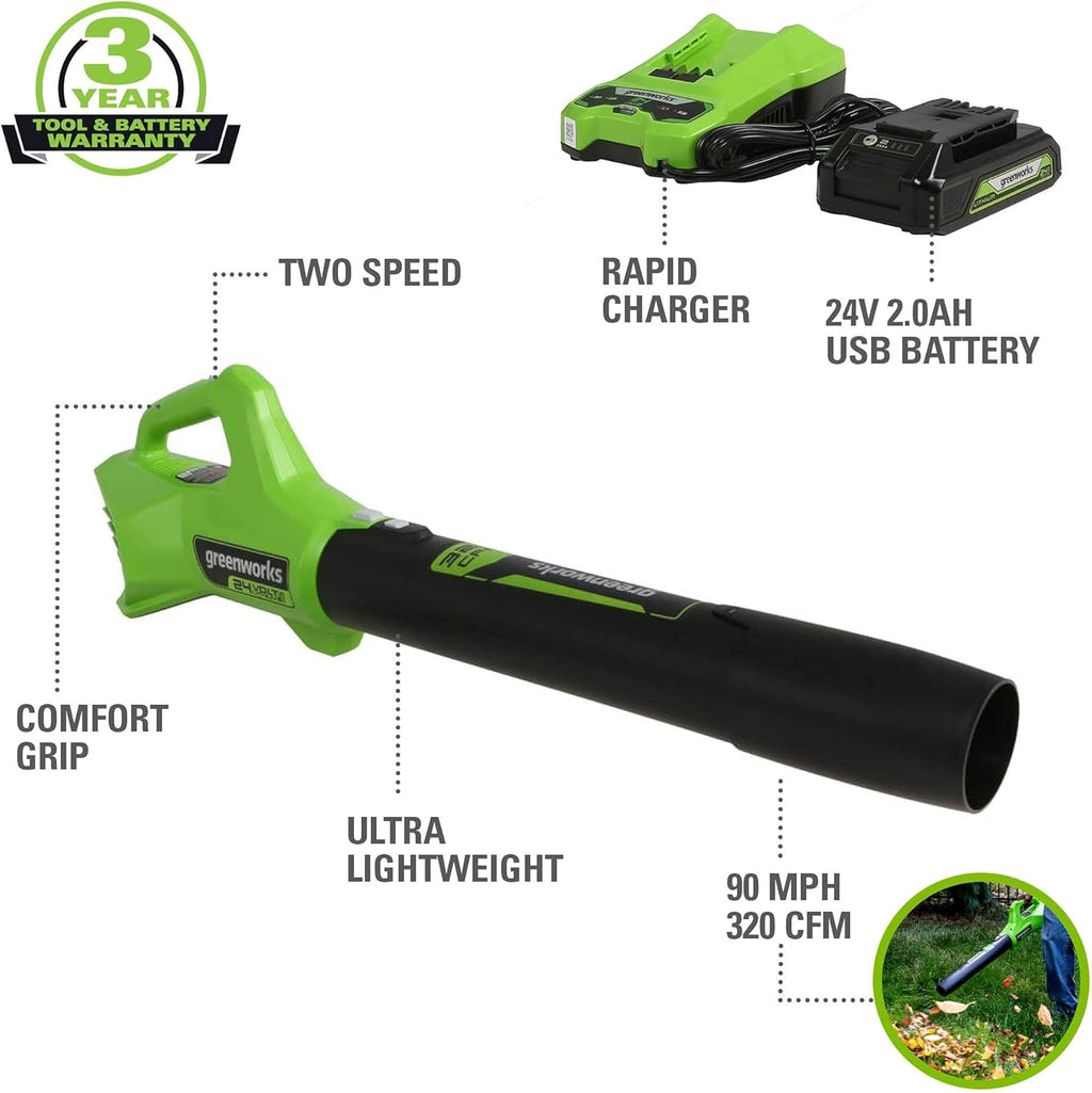 Greenworks 48V (2x24V) Lawn Mower Combo - 20" Push Mower, 12" String Trimmer, 320 CFM Leaf Blower + 24V Cordless Speed Saw - Ideal for Yard & Indoor