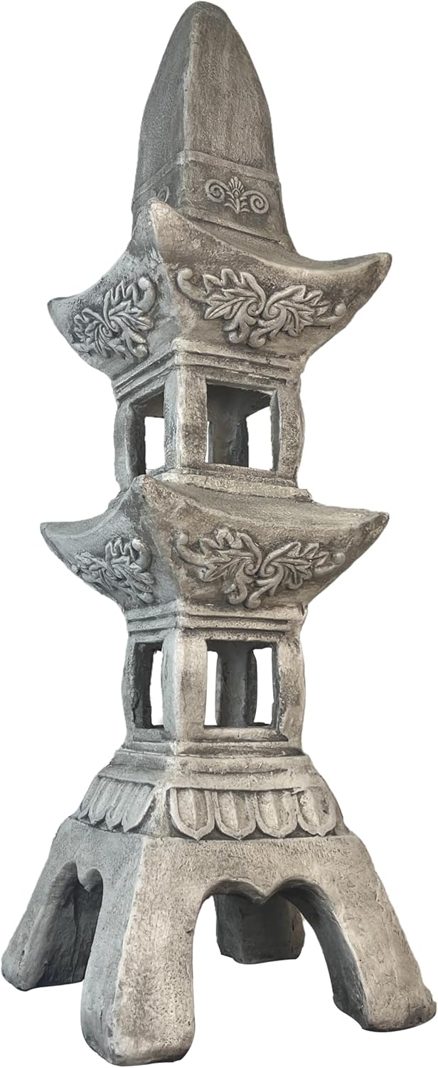 35.5’’High Asian Zen Pagoda Magnesium Oxide Tall Lantern Statue Outdoor Sculpture for Garden Backyard Decor Pagoda Statue Miniature Tower Lantern Landscape Garden Decoration