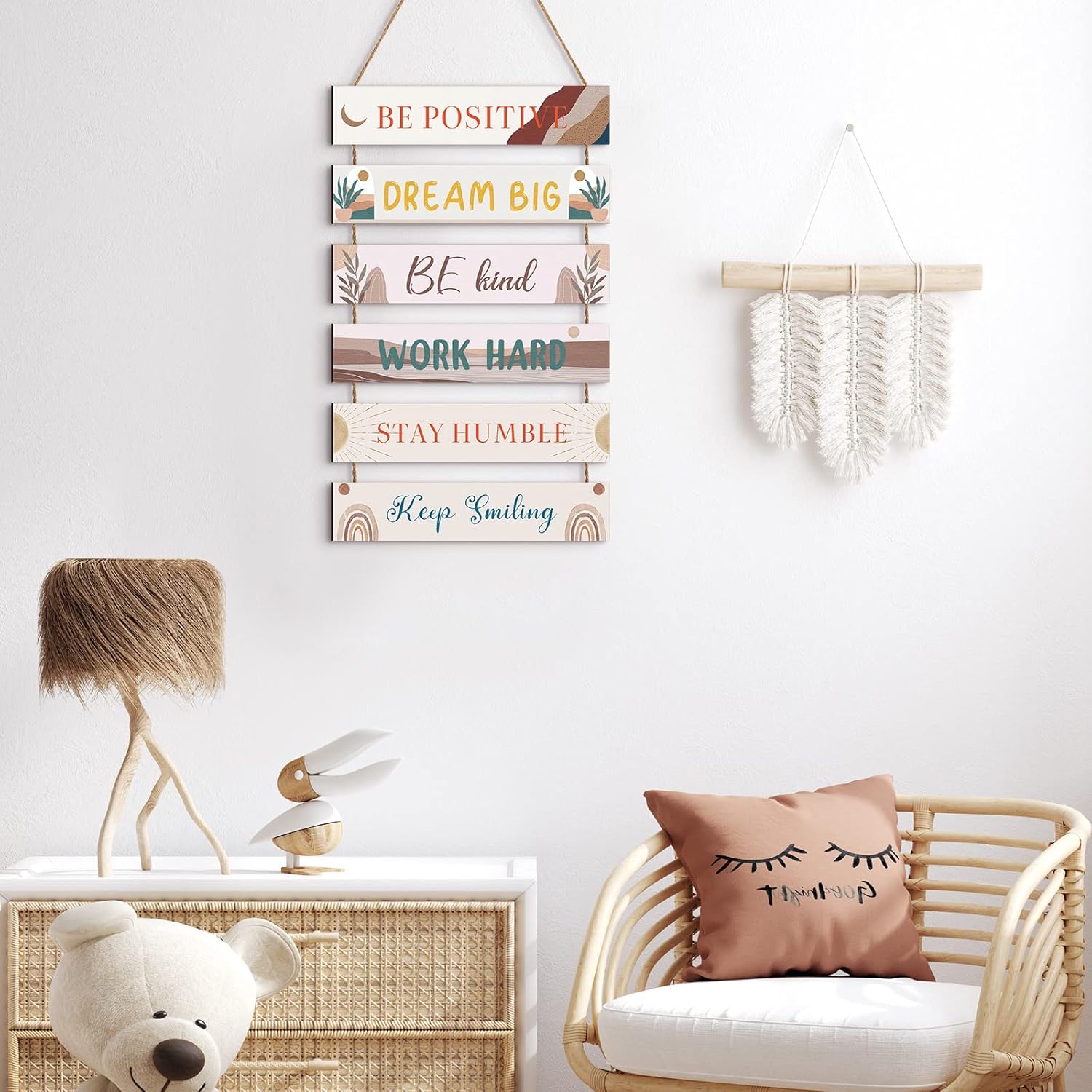 6 Pieces Rustic Wall Hanging Plaque Sign Inspirational Wall Art Farmhouse Wooden Door Signs Positive Plaque with Quotes Motivational Quote Decor for Office Bedroom Living Room(Cute Style)