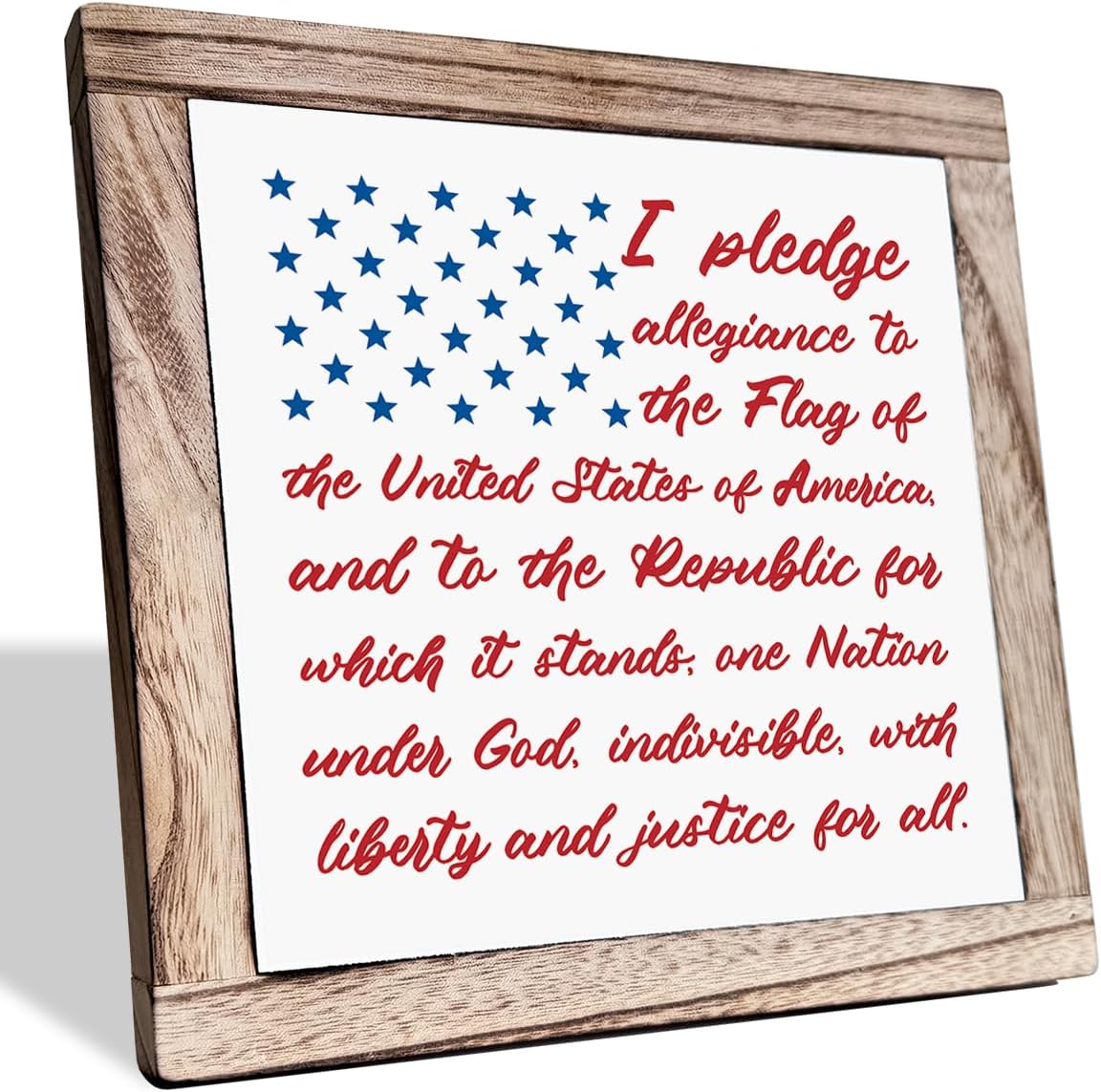 Patriotic Plaque Sign, I Pledge Allegiance to the Flag of United States of America, Wood Box Plaques Desk Decor, American Flag Wooden Sign, 4th of July Decoration, Independence Day Decor