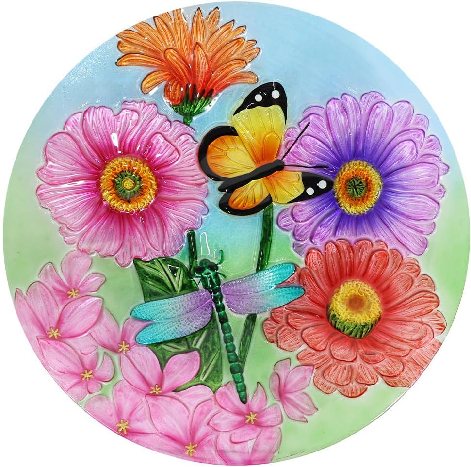 Briarwood Lane Zinnias in Bloom Glass Birdbath