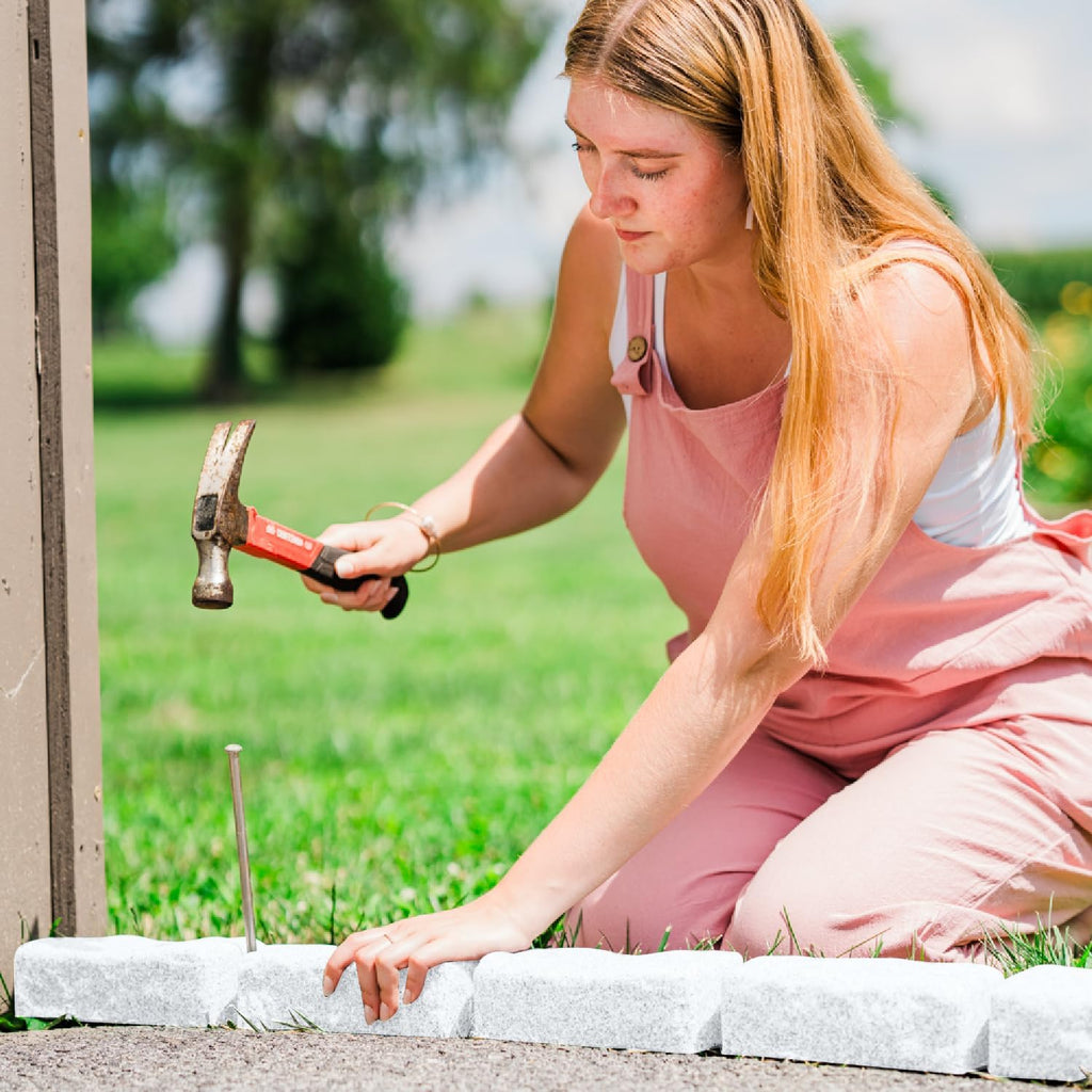 Beuta Landscape Edging | Garden Edging Border | No Dig Faux Stone Bricks & Spikes for Lawn Edging, Flower beds, Pathways & Yards – 1 Pack | Each Pack Has 6 Bricks 48" Lx 4" W x 2.25" H|Limewash