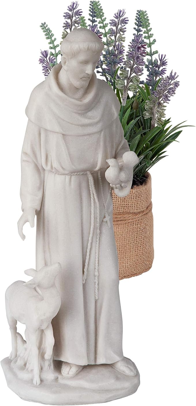 Design Toscano Francis of Assisi, Patron of Animals Religious Statue Figurine, 11 inches tall, Cast Marble Resin, White Finish