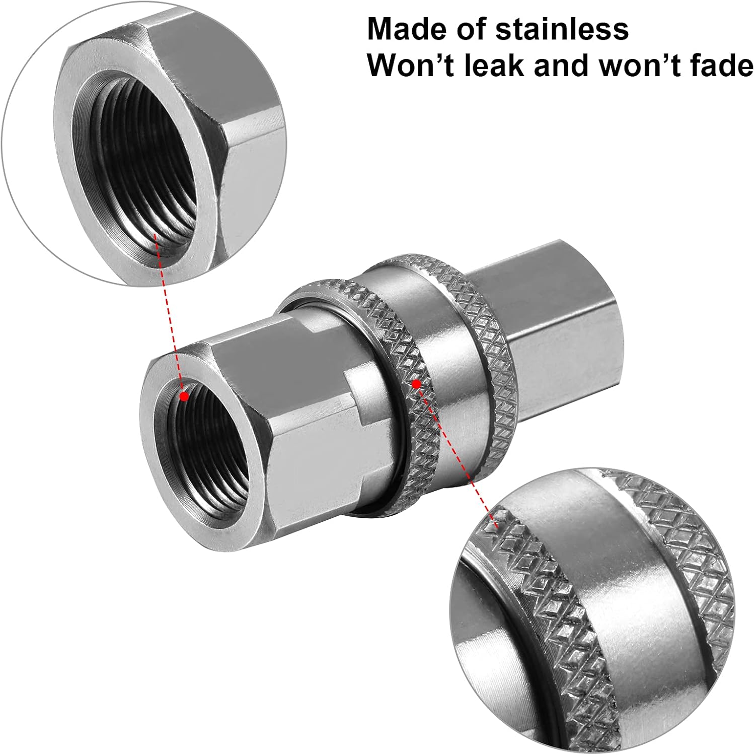 Hotop 4 Sets NPT 3/8 Inch Stainless Steel Male and Female Quick Connector Kit Pressure Washer Adapters Hose Quick Connector (Internal Thread)