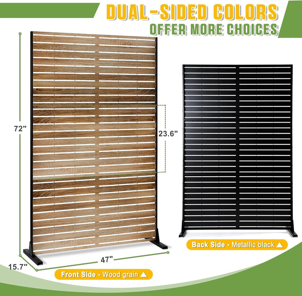 Metal Privacy Screen Outdoor 72" H×47" W,Freestanding Decorative Privacy Screen for Balcony Yard&Garden,Privacy Fence-Wooden Color