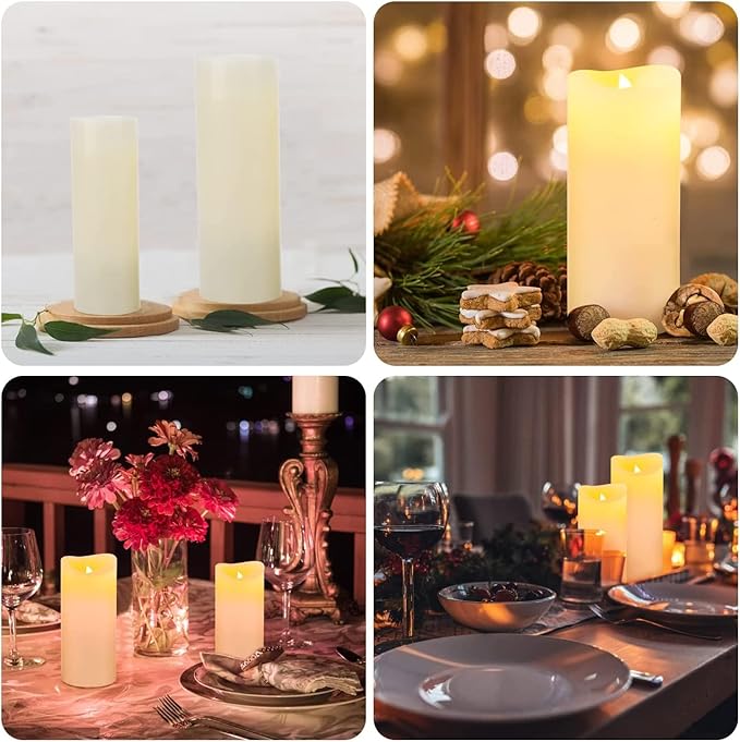 Flameless Flickering Battery Operated Candles 4" 5" 6" 7" 8" 9" Set of 9 Ivory Real Wax Pillar LED Candles with 10-Key Remote and Cycling 24 Hours Timer (Ivory)