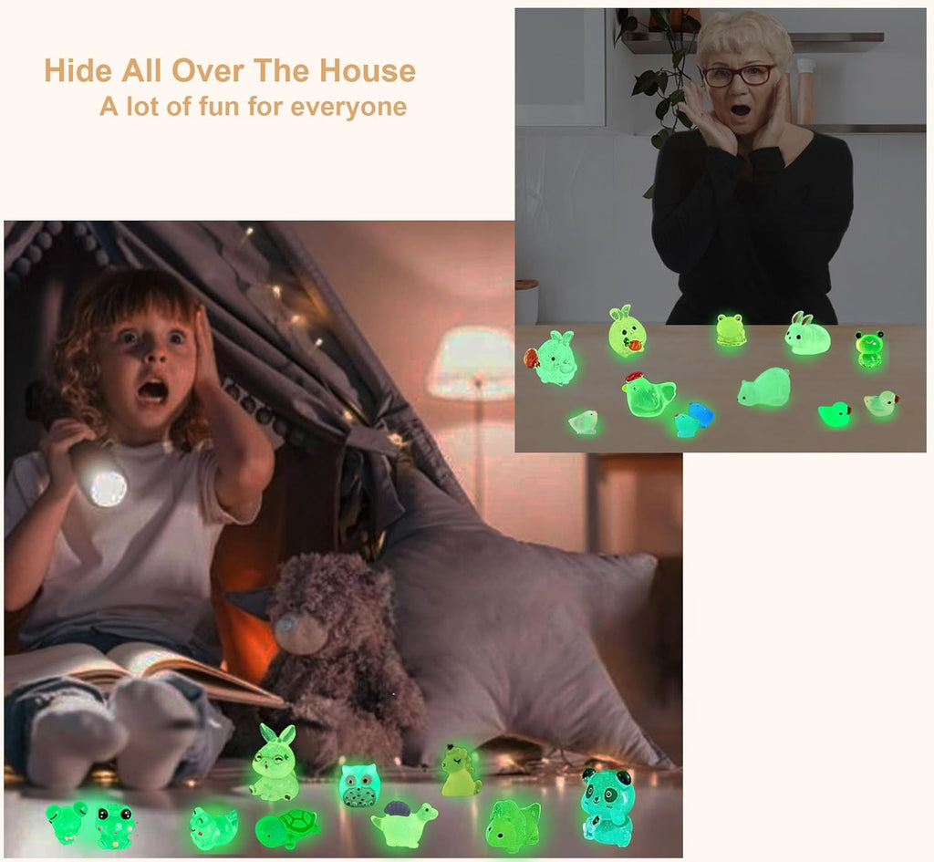 100 Pcs Luminous Mini Resin Animals Tiny Resin Animals Bulk, Glow in The Dark to Hide Around The Office Home, for Garden Miniatures Fairy Garden Accessories Crafts Micro Landscape Decor