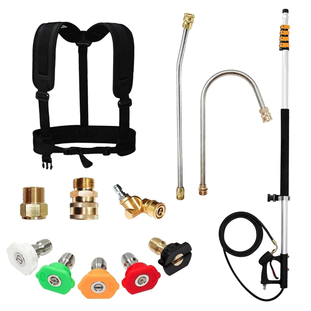 EDOU Direct Telescoping Pressure Washer Wand 19' | Heavy Duty | 4,000 PSI Max Working Pressure | Includes: 1/4" Quick Connection, 5 Spray Nozzle Tips, 2 Pivoting Couplers, 2 Adapters, Support Harness
