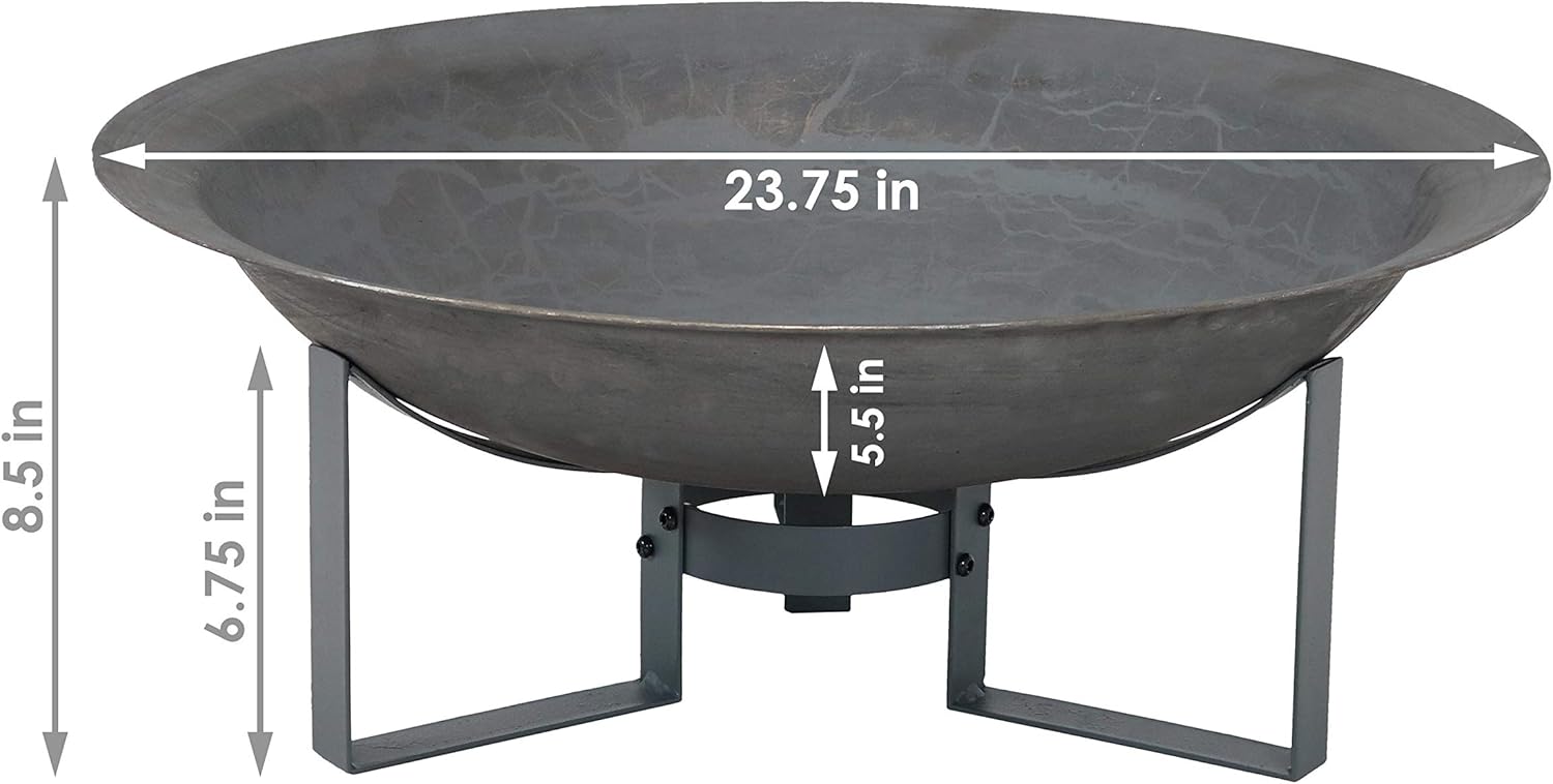 Sunnydaze 24-Inch Cast Iron Modern Fire Pit Bowl with Stand - Lightweight and Portable Design
