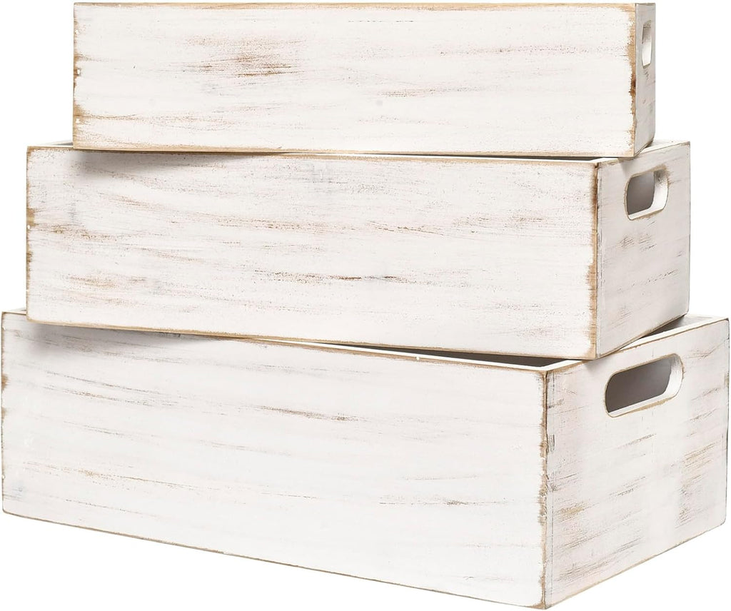 Set of 3 Wooden Boxes for Storage Small Crates for Display and Organizing, Farmhouse Style Storage Boxes for Crafts, Decor, Home Pantry and Living Room