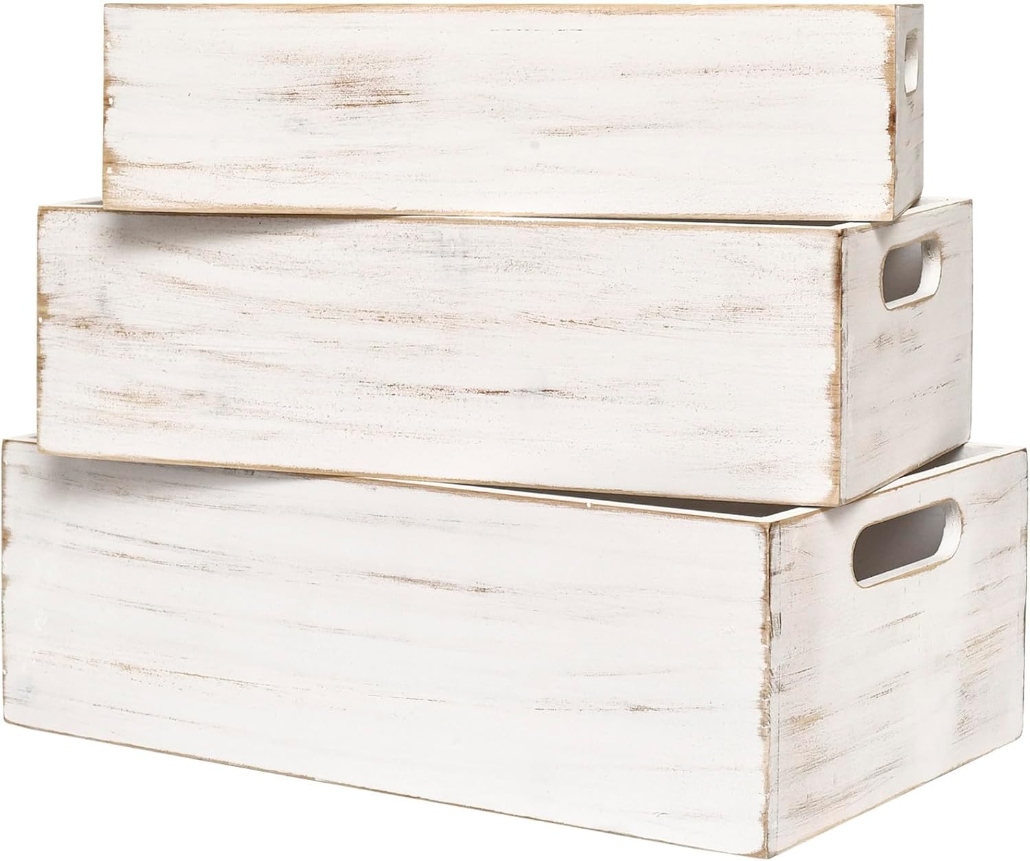 Set of 3 Wooden Boxes for Storage Small Crates for Display and Organizing, Farmhouse Style Storage Boxes for Crafts, Decor, Home Pantry and Living Room