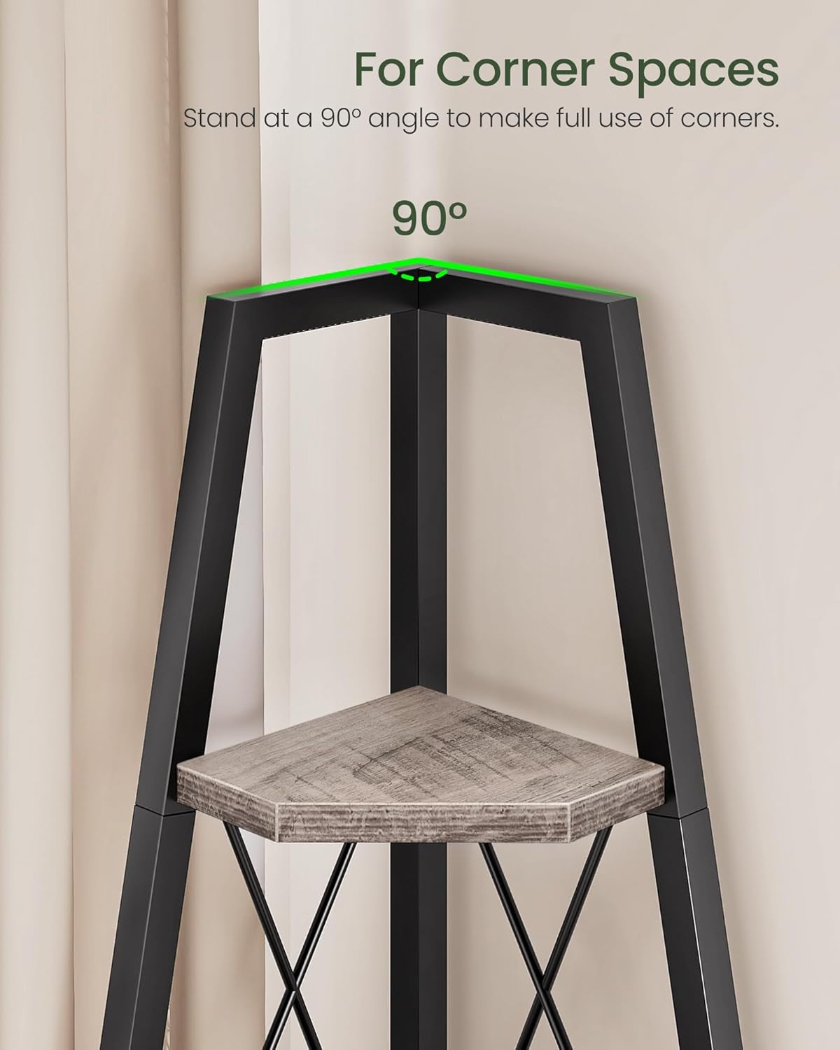 5-Tier Corner Shelf, Corner Bookshelf, Ladder Shelf, Floor Standing Storage Rack, Open Display Stand, Plant Stand, for Living Room, Bedroom, Study, Bathroom, Greige and Black TCJ22BG