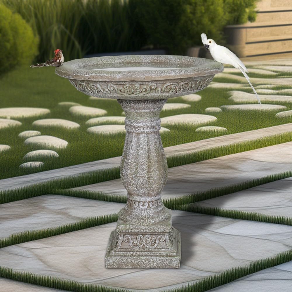23.8" H * 20" Φ Outdoor Birdbath with Pedestal - Garden Birdbaths Outdoor Decor - Floor Bird Baths for Garden Patio, Yard, Lawn