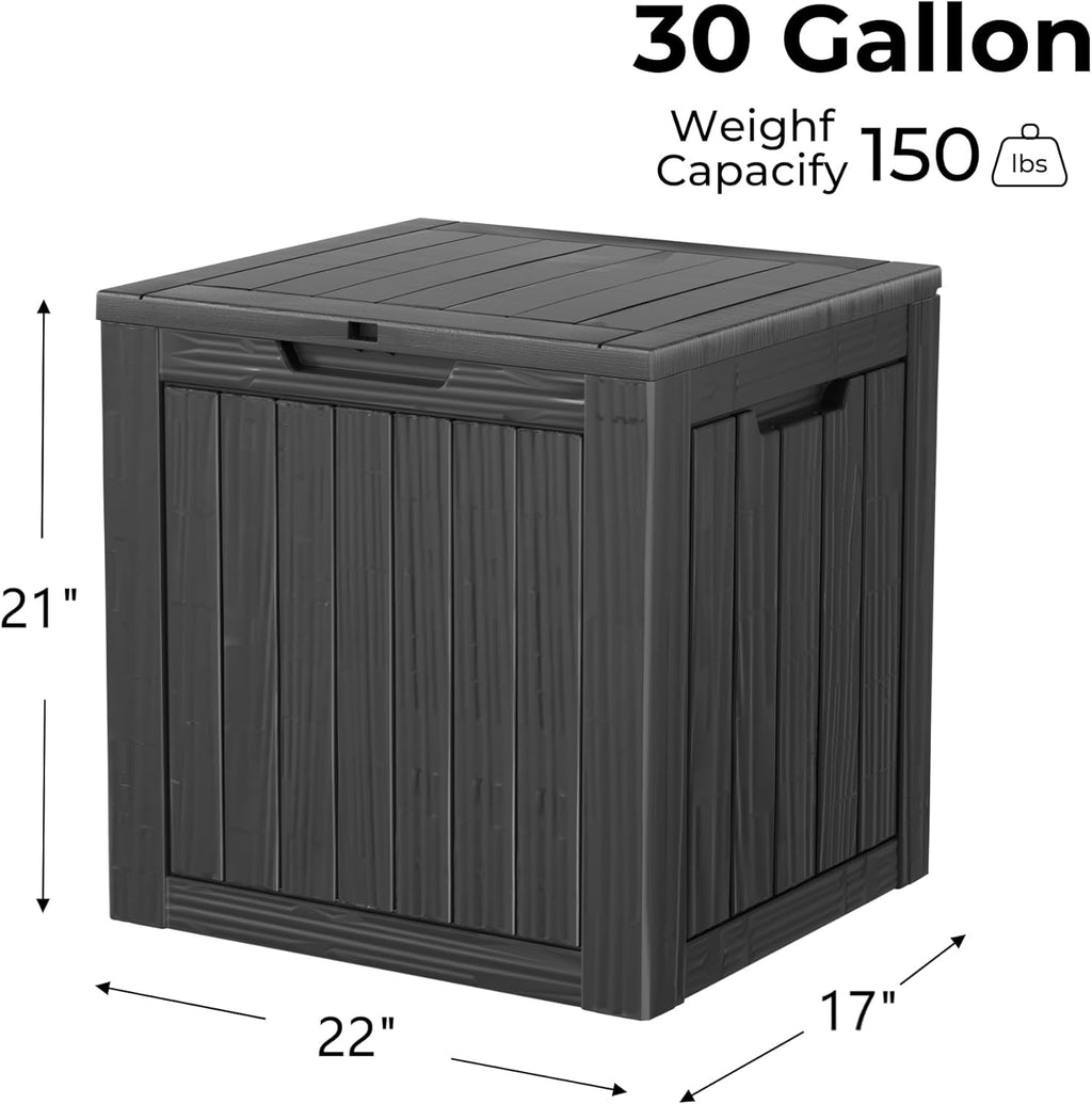 30 Gallon Double-Wall Resin Deck Box - Lockable Waterproof Outdoor Storage Box, 151lbs Capacity & Doubles as Seating for Patio Furniture - Garden Tools, Pool Accessories (Black)
