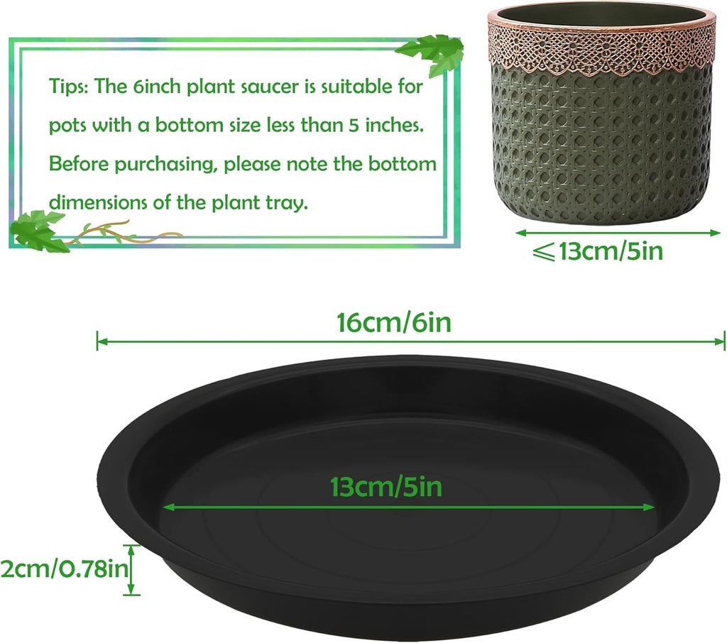 6 Pack 6 Inch Round Plant Saucers for Less 5 Inch Pot Indoors Outdoors Plant Trays for Pots Planter Saucer Plastic Plant Drip Tray Flower Planter Water Tray for Potted Plant(Black, 6"(6pcs))