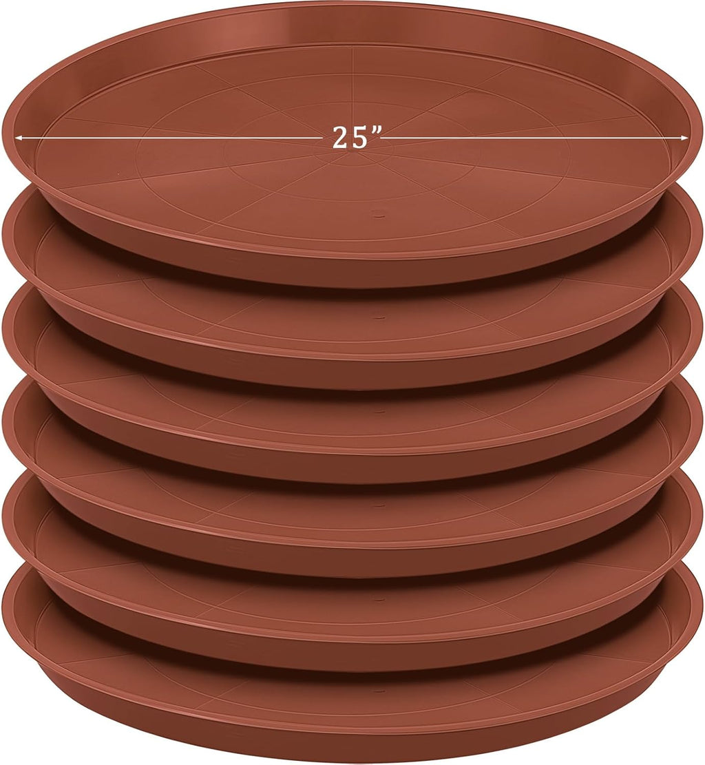 Eccliy 6 Pack Plastic Plant Saucer Heavy Duty Planter Saucers Large Plant Pot Saucers Plastic Water Trays for Indoors and Outdoors Flower Plant Plant Drip (Terracotta,25 Inch)