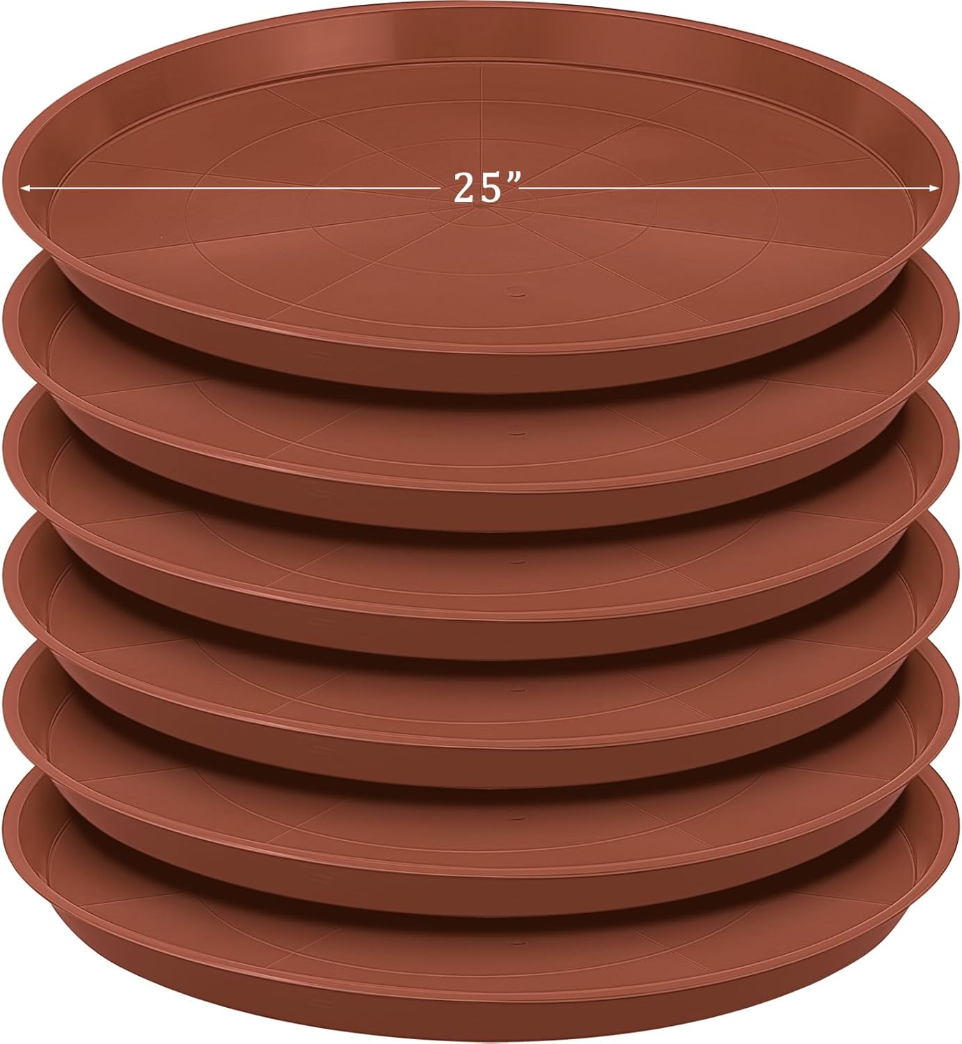 Eccliy 6 Pack Plastic Plant Saucer Heavy Duty Planter Saucers Large Plant Pot Saucers Plastic Water Trays for Indoors and Outdoors Flower Plant Plant Drip (Terracotta,25 Inch)