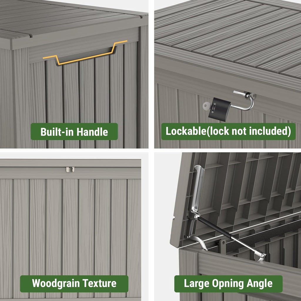 Mars Villa 180 Gallon Outdoor Storage Box, Large Resin Deck Box Waterproof, Storage Bin for Outside Patio Furniture Cushions, Pool Supplies, with Hydraulic Hinge, UV Resistant and Weatherproof, Greige