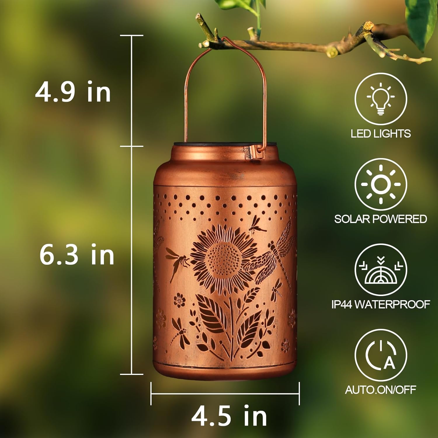 2 Pack Solar Lanterns Outdoor Waterproof, Dragonflies Garden Decor Gifts for Women Mom Grandma Hanging Solar Lights Metal Decoration Outside for Yard, Pati(Sunflowers)