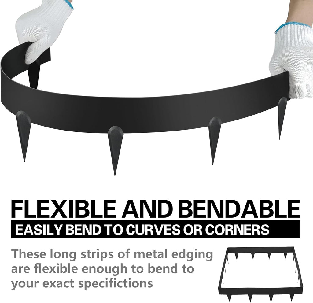Worth Garden 10-Pack (34Ft Total) Galvanized Steel Landscape Lawn Edging - 6 in. H Bendable Metal Strips - Hammer-in 18-Gauge Flexible Black Edging Border - Yard Pathway Divider - Buckle Connection