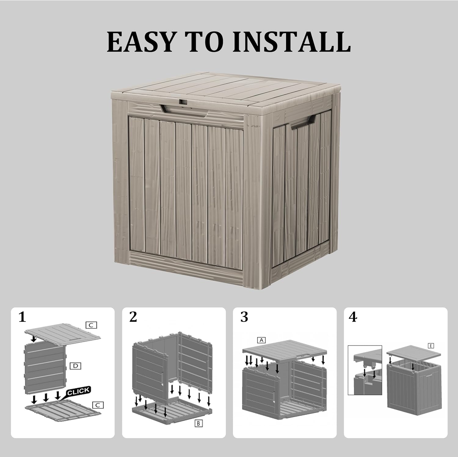 35 Gallon Lockable Resin Deck Box, Waterproof & UV-Resistant Outdoor Storage Box for Outdoor Cushion Storage, Garden Tools & Pool Accessories Storage, Gray