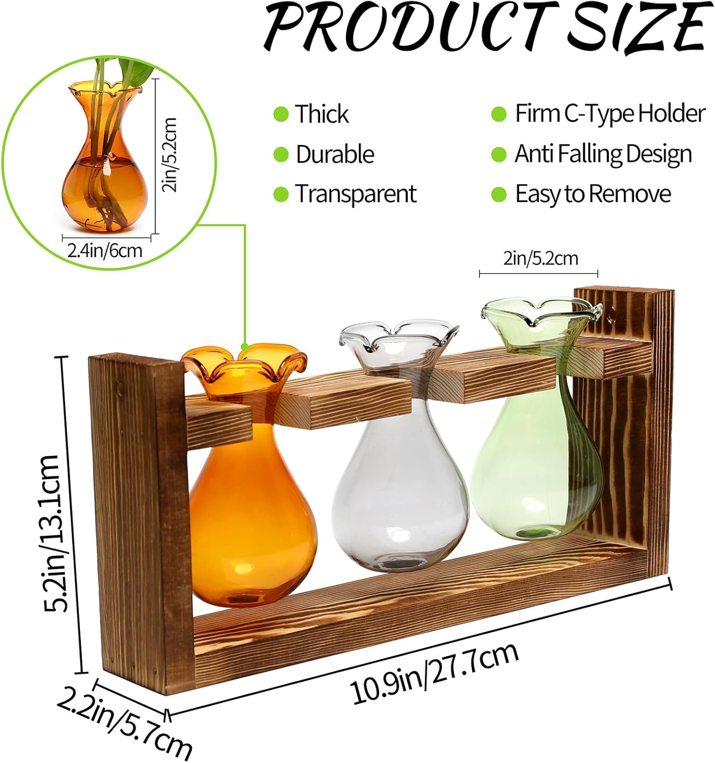 Plant Propagation Station Plant Terrarium Unique Birthday Gifts for Women Home Office Decor Planter with Wooden Stand - 3 Bulb Glass Vase